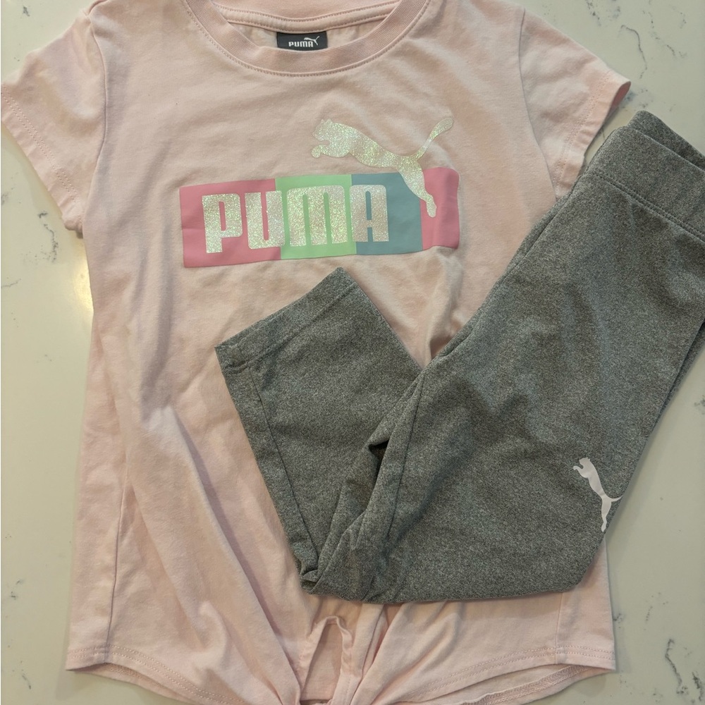 Puma Light Pink Tee and Heather Gray Leggings Set